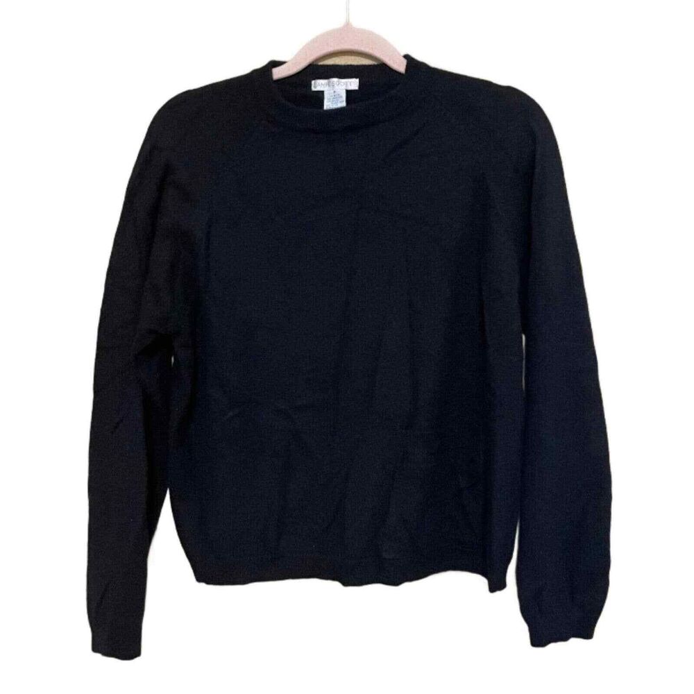 VTG Jamie Scott Sweater Women Medium Black Wool Angora Pocket Minimalist Capsule